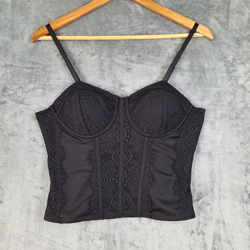 Womens Top Large Whimsigoth Y2K Fairy Grunge Floral Lace Corset Bustier Coquette